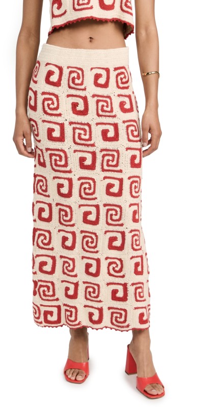 RHODE Ana Skirt Red Swirl Crochet