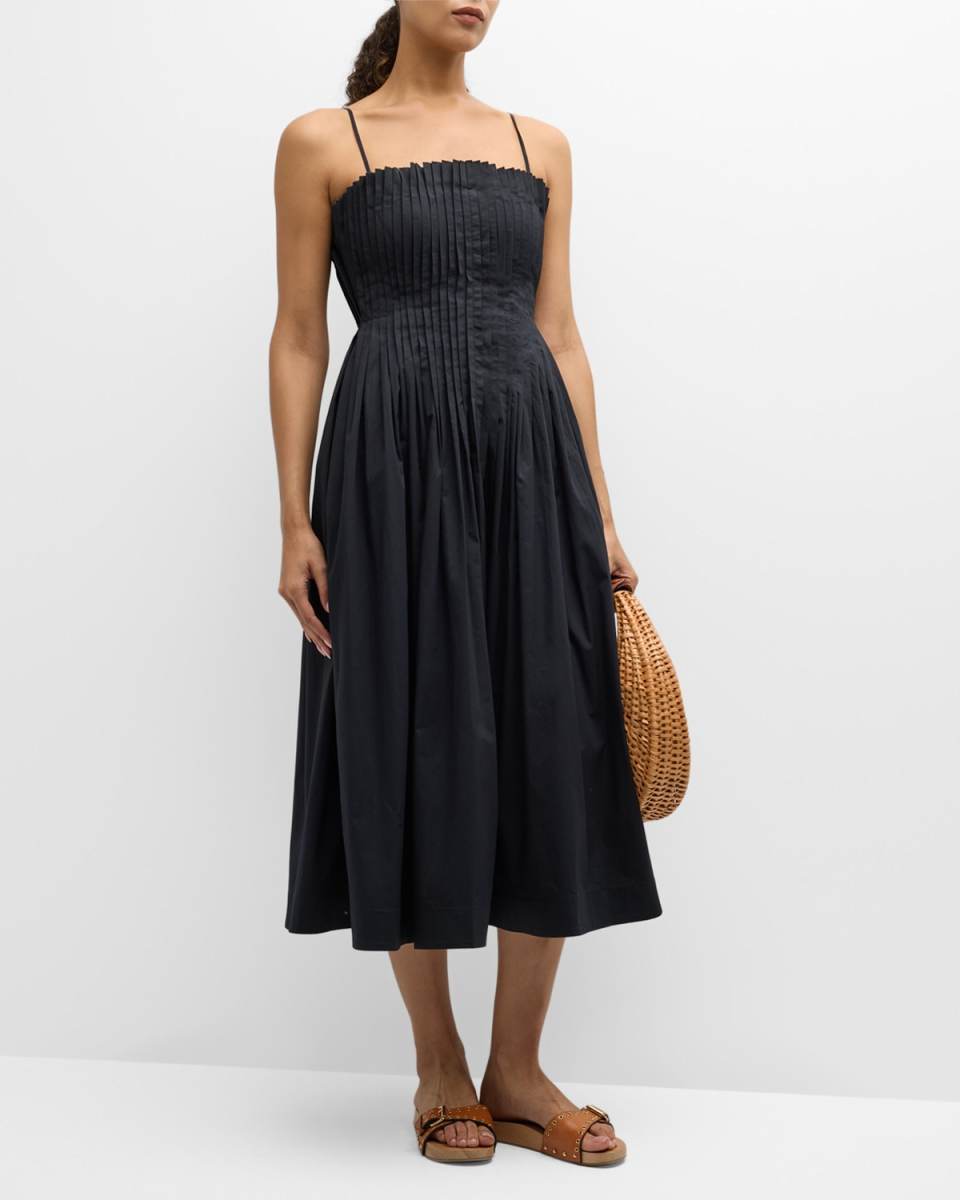 Bella Pintuck Stretch Poplin Midi Dress