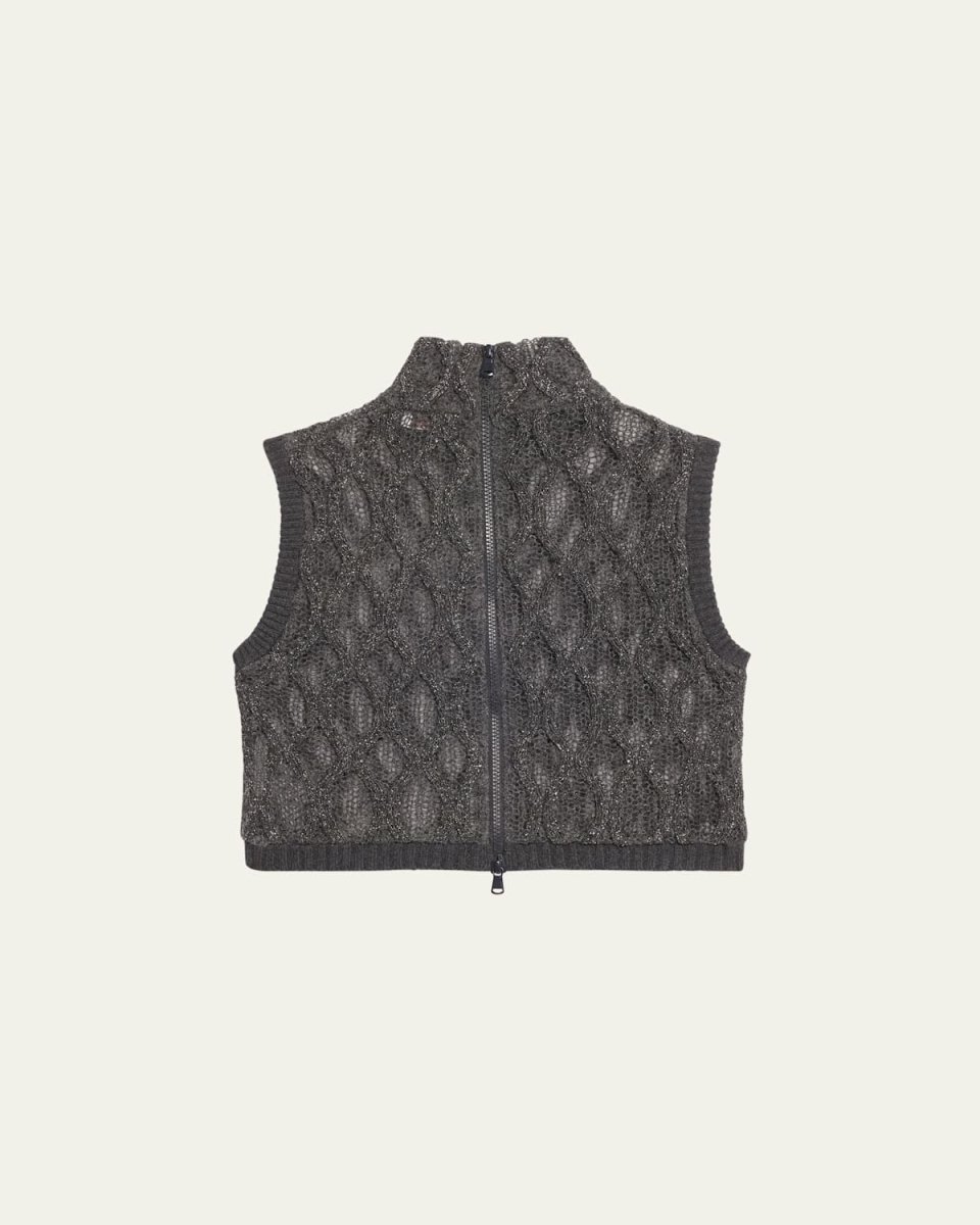 Monili Opera Knit Sleeveless Crop Zip Sweater