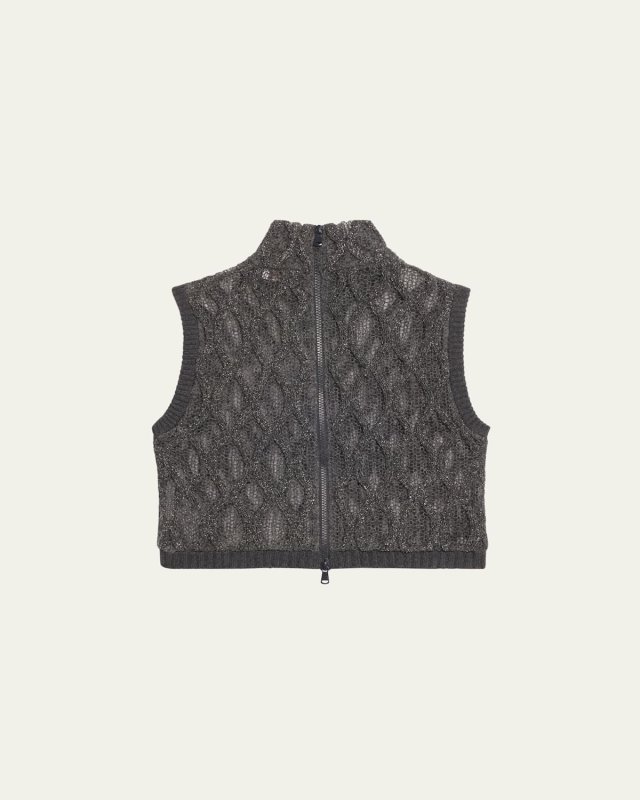 Monili Opera Knit Sleeveless Crop Zip Sweater