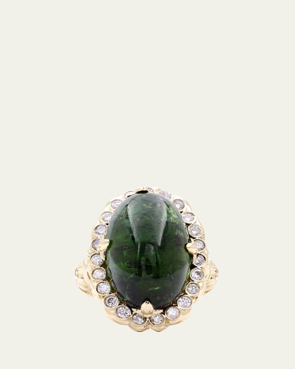 Green Tourmaline and Diamond Ring in 18K Gold