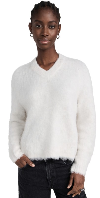 Madewell Brushed V Neck Sweater Heather Smoke