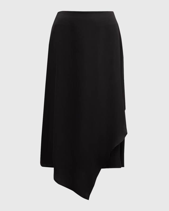 Asymmetric Charmeuse Midi Skirt