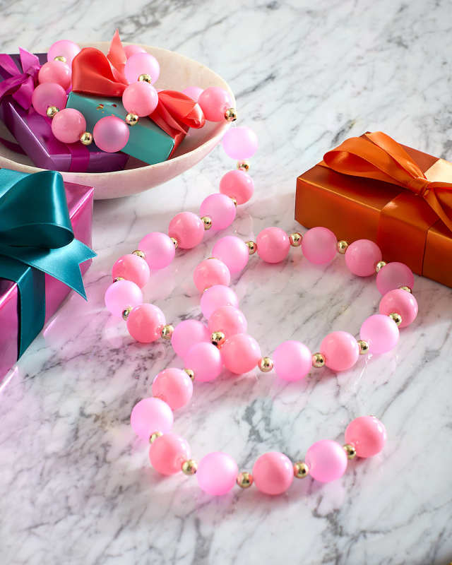 48" Sugar Plum Frosted Glass Ball Garland, Coral