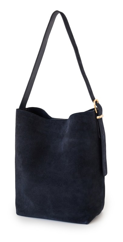 Madewell The Essential Bucket Tote in Suede Deep Indigo Sued