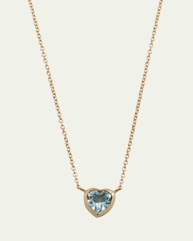 18K Yellow Gold Tiny Heart Choker with London Blue Topaz