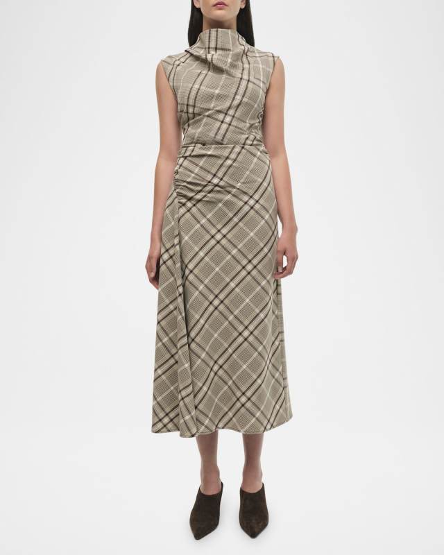 Burke Plaid Draped Midi Dress