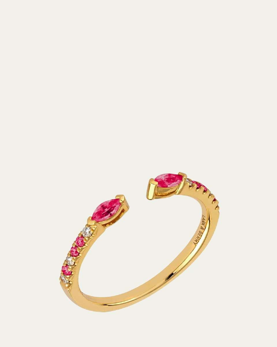 14K Yellow Gold Veto Open Ring with Lab Grown Diamonds and Cultured Rubies