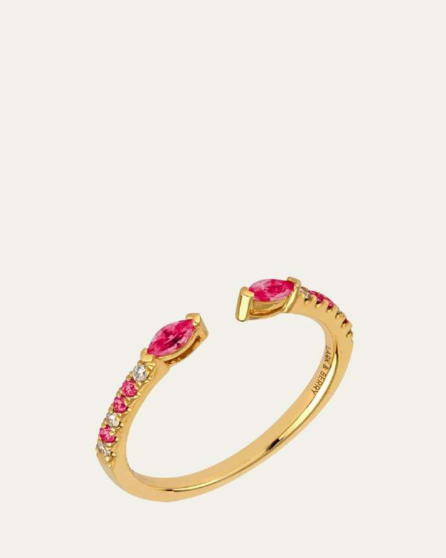 14K Yellow Gold Veto Open Ring with Lab Grown Diamonds and Cultured Rubies