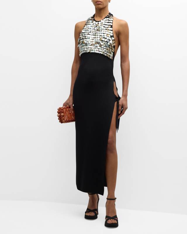 Junjo Sequin-Embellished Knit Halter Dress