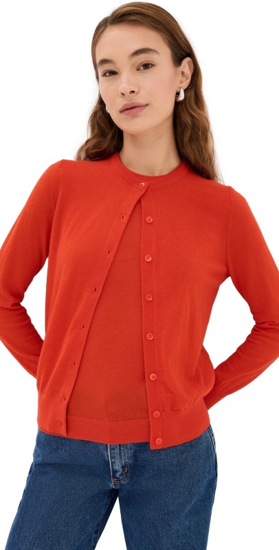 Tibi Skinlike Mercerized Wool Shrunken Cardigan Red