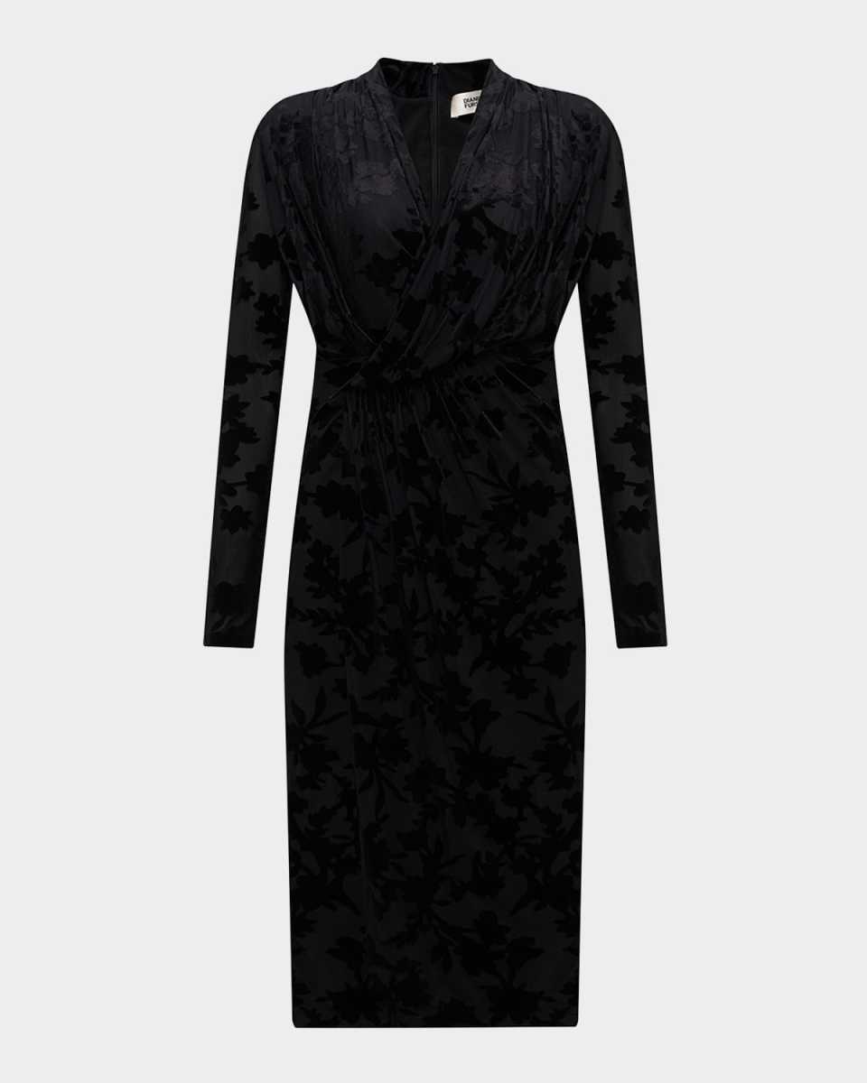 Tamra Flocked Bodycon Midi Dress