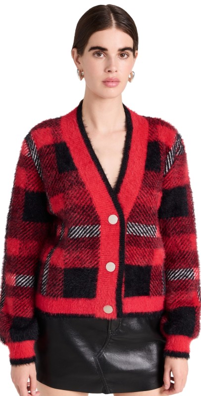 English Factory Check Cardigan Sweater Red Multi