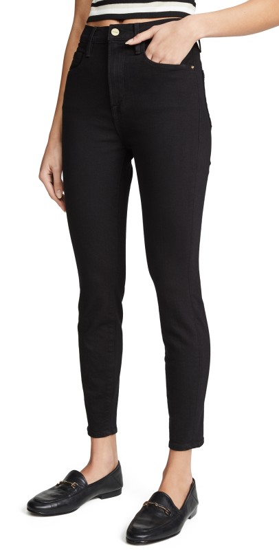 FRAME Ali High Rise Skinny Cropped Cigarette Jeans Noir