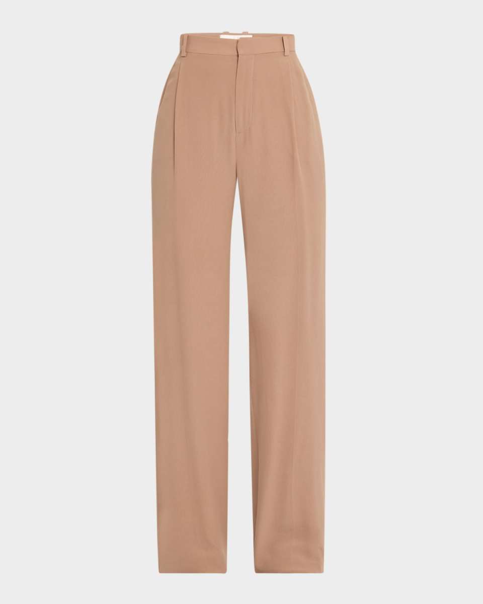 Pleated Straight-Leg Silk Suiting Trousers