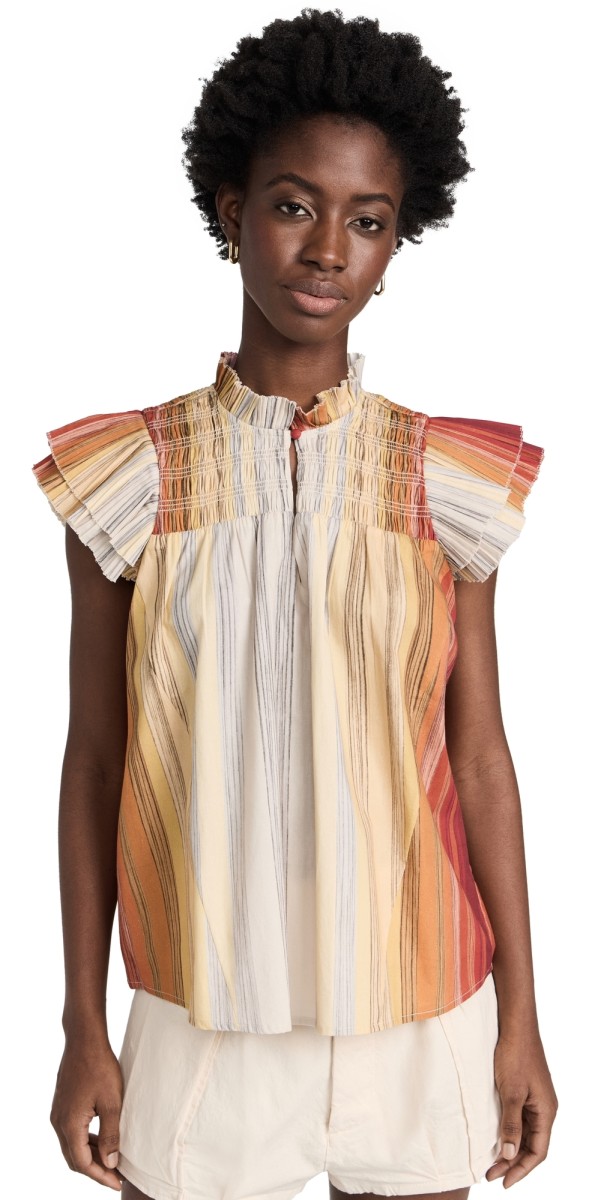 Chufy Rose Pleated Top Palm Dye Stripes Red