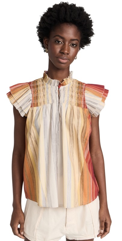 Chufy Rose Pleated Top Palm Dye Stripes Red