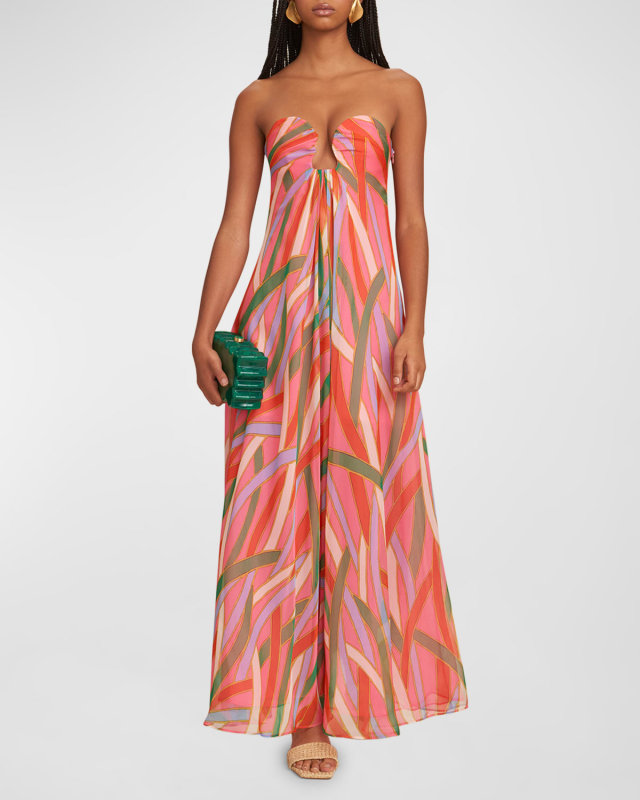 Misa Strapless Striped Chiffon Maxi Gown