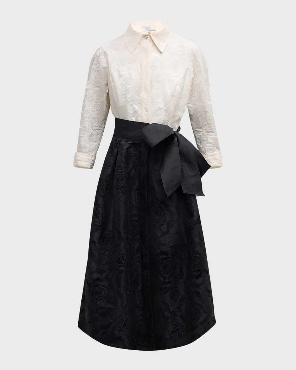 Floral-Embroidered Taffeta Midi Shirtdress