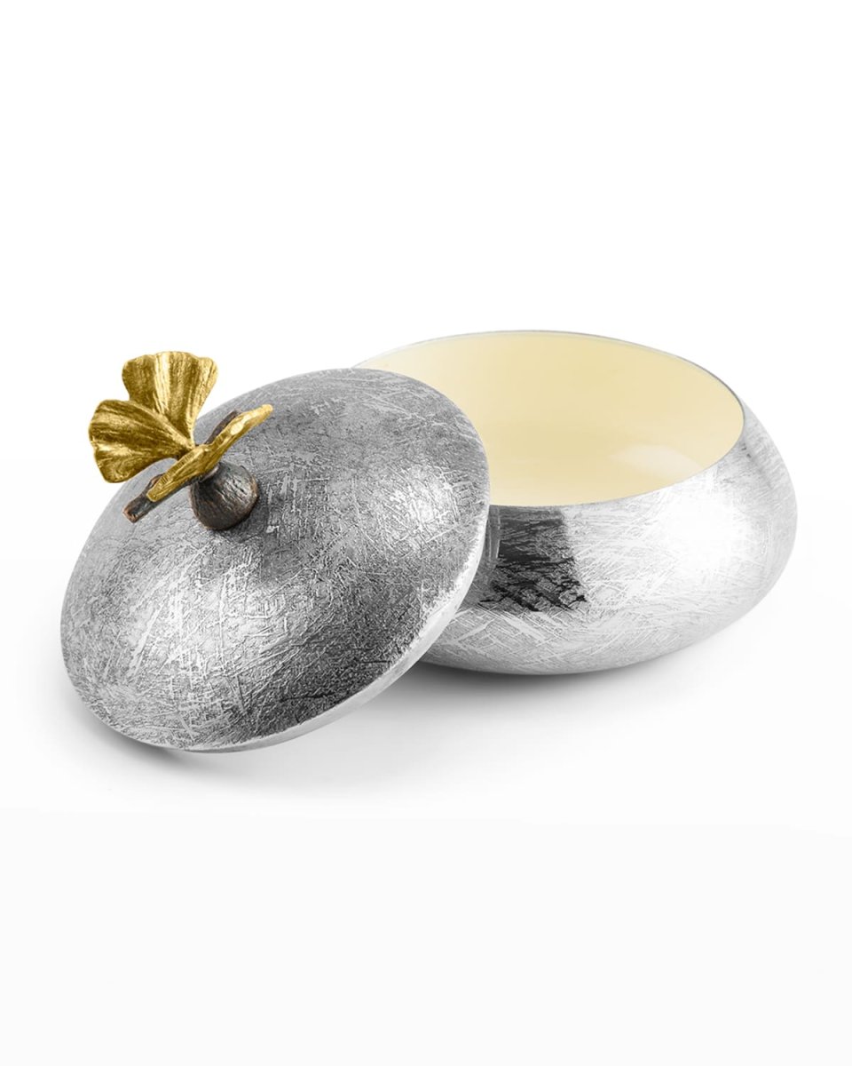 Butterfly Ginkgo Round Trinket Box