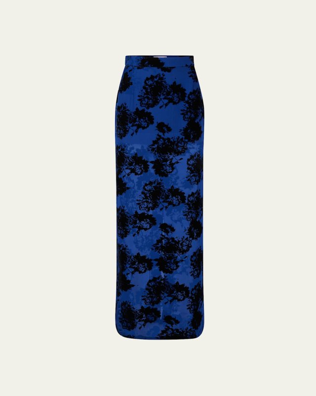 Long Velvet Devore Floral Column Skirt