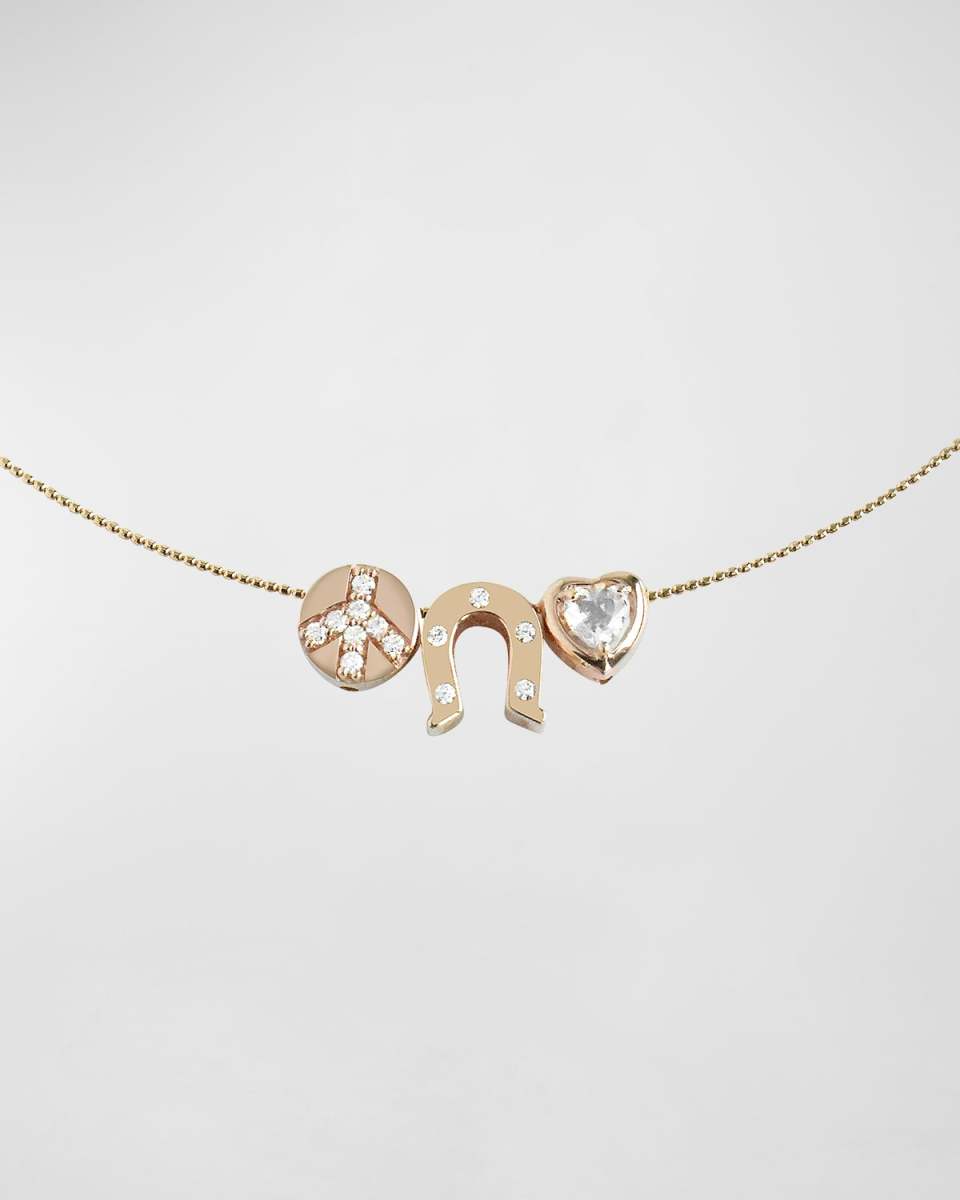 14k Rose Gold Peace, Love, & Luck Charm Necklace