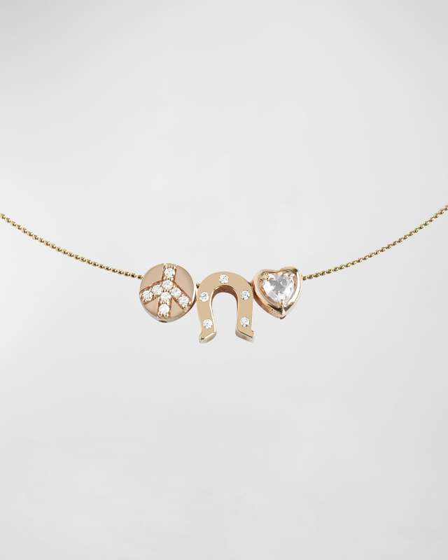 14k Rose Gold Peace, Love, & Luck Charm Necklace