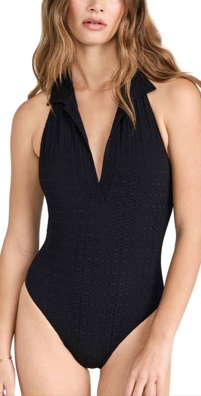 Lisa Marie Fernandez Polo Maillot One Piece Black Seersucker