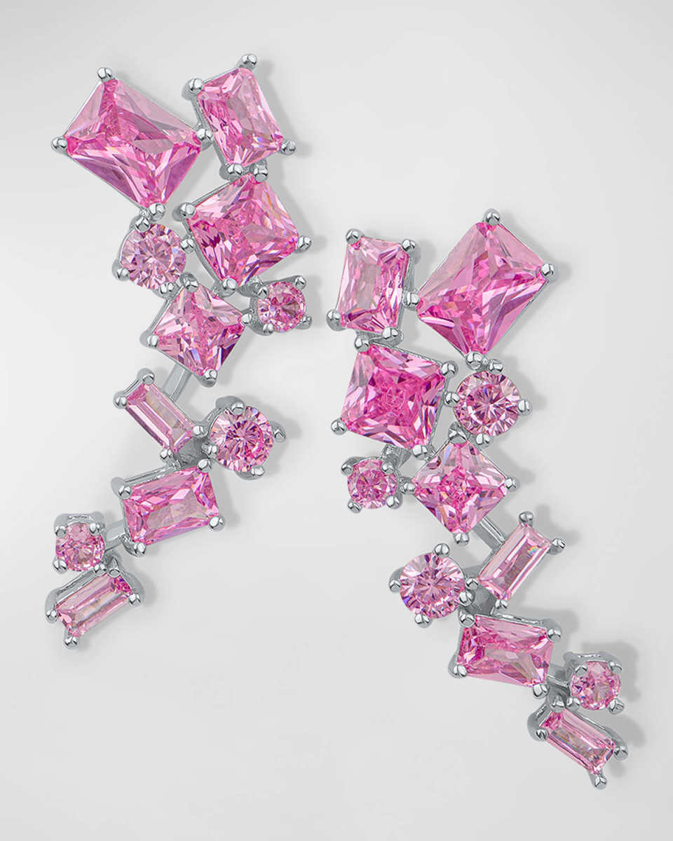 Multi Shape Cubic Zirconia Scatter Crawler Earrings, 16tcw
