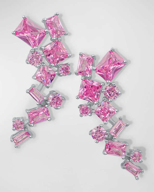 Multi Shape Cubic Zirconia Scatter Crawler Earrings, 16tcw