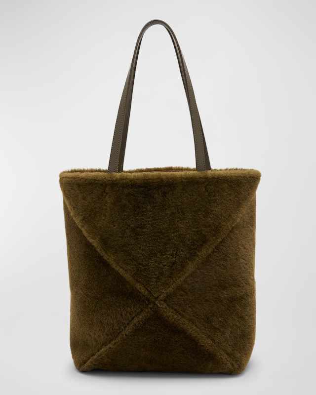 Puzzle Fold Medium Tote Bag in Shearling