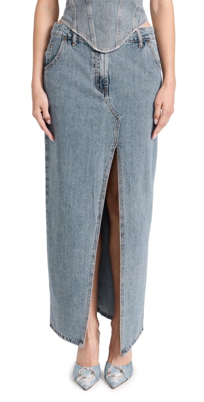 Lioness Barbie Split Midi Skirt Faded Denim