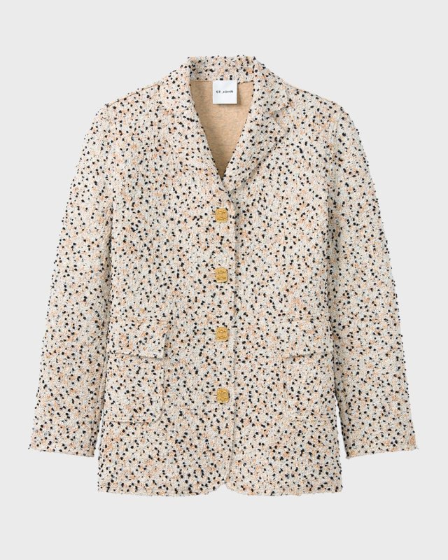 Textured Tweed Raw-Edge Single-Breasted Jacket