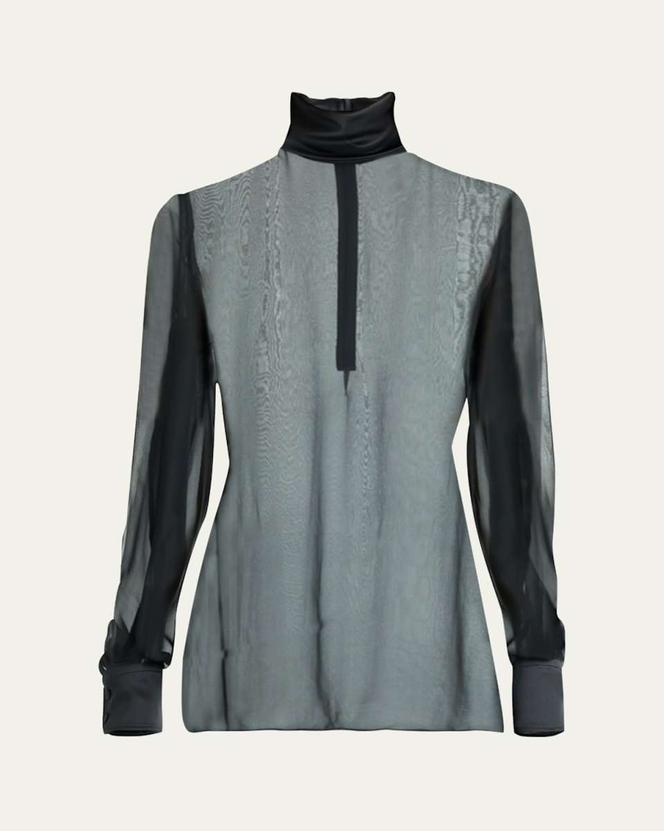 High-Neck Chiffon Silk Blouse