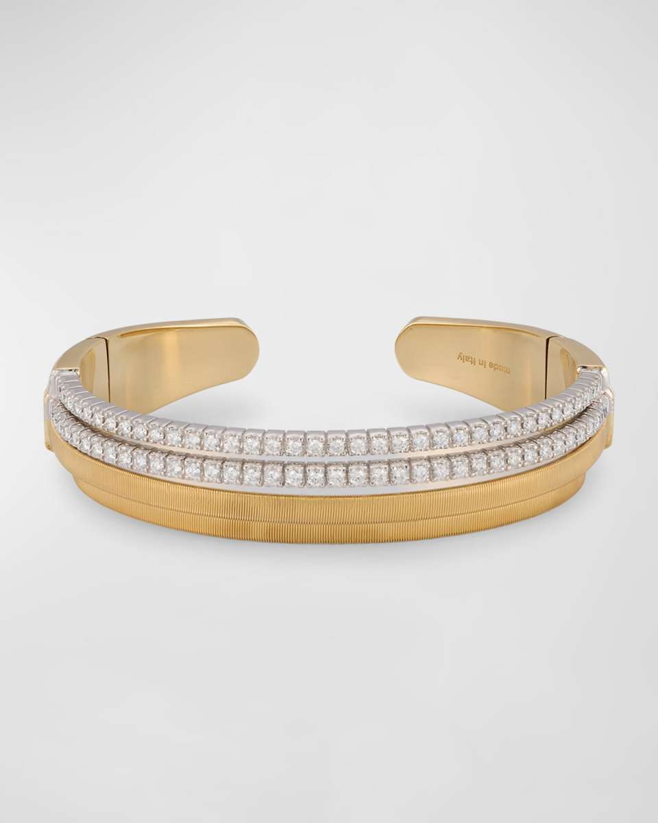 18K Yellow Gold 2-Row Diamond Tennis Statement Cuff