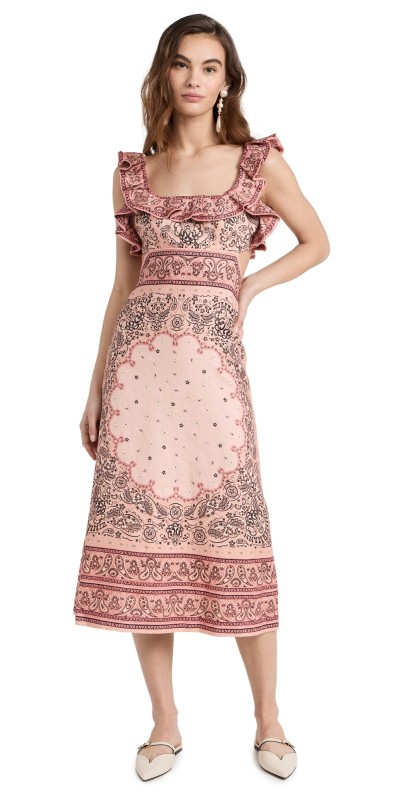 Zimmermann Matchmaker Frilled Midi Dress Pink Bandana