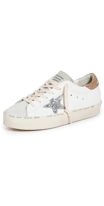 Golden Goose Hi Star Leather Upper Suede Toe Glitter Sneakers White/Ice/Silver/Taupe