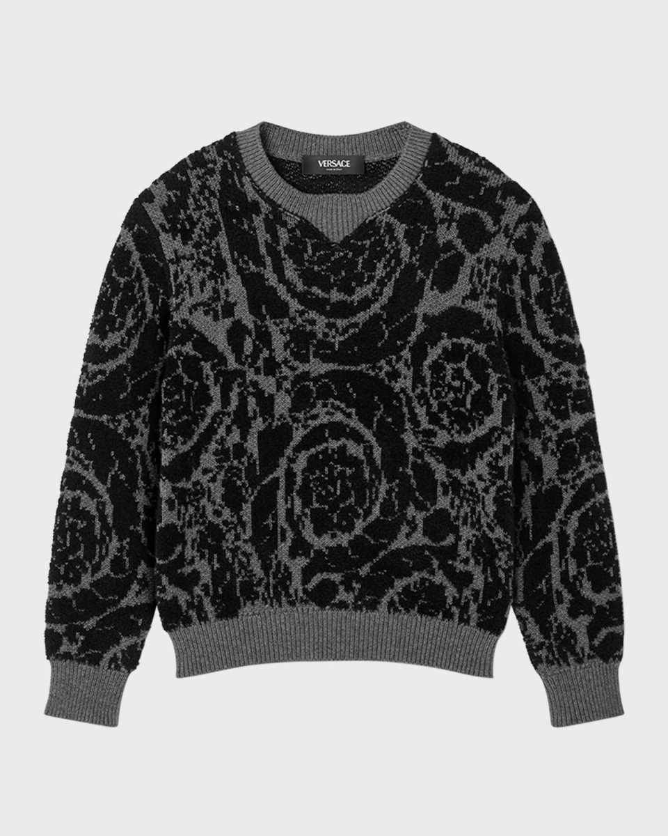 Boy's Barocco-Print Knitted Sweater, Size 4-6