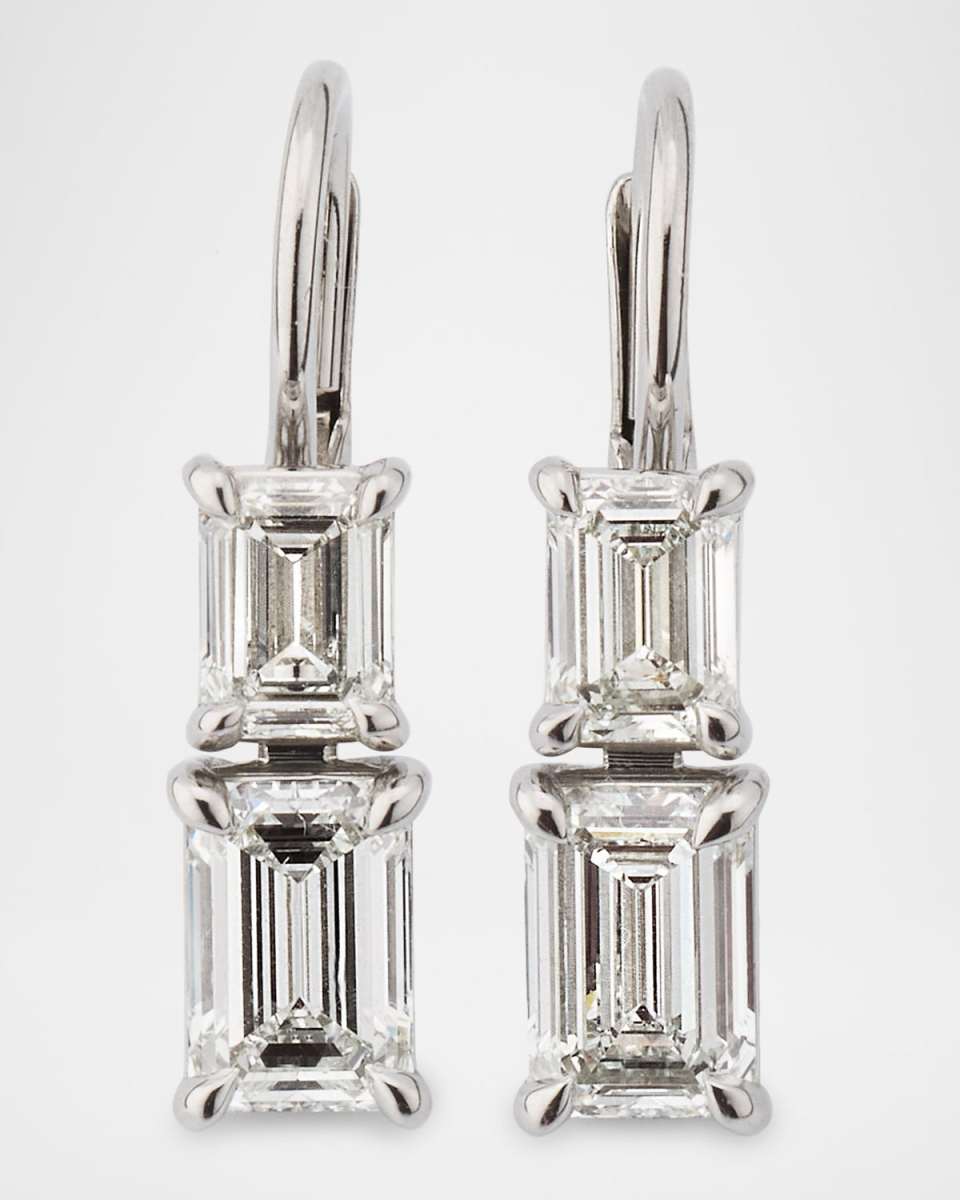 Platinum Emerald-Cut Diamond Drop Earrings, 2.34tcw, 0.75"L