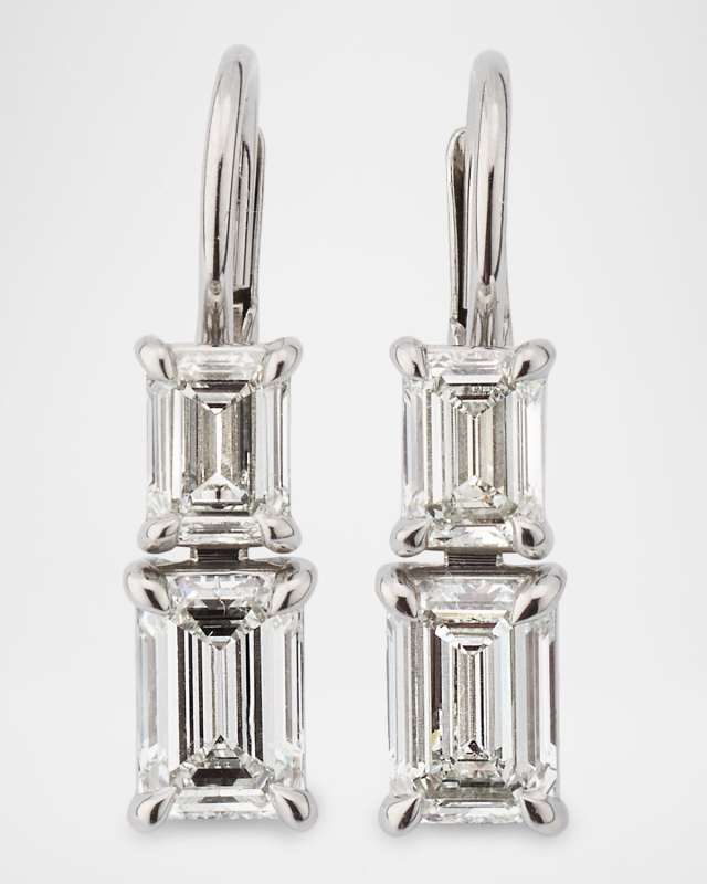 Platinum Emerald-Cut Diamond Drop Earrings, 2.34tcw, 0.75"L