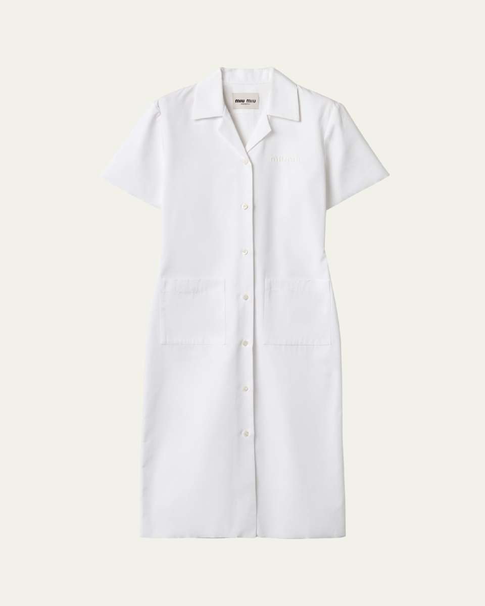 Short-Sleeve Poplin Button Down Midi Dress