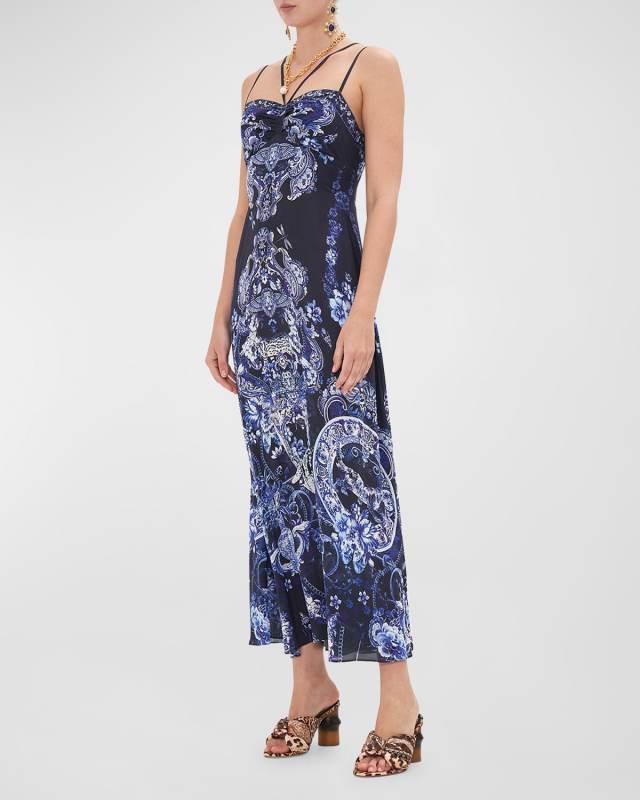 Silk Crepe Strap-Detail Midi Dress