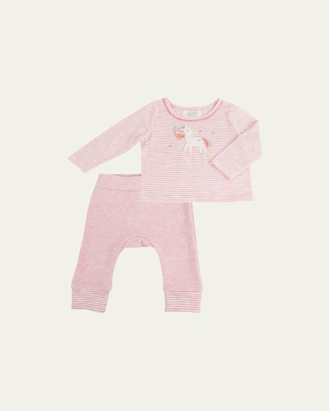 Crochet Unicorn & Stars Striped Top w/ Matching Pants, Size