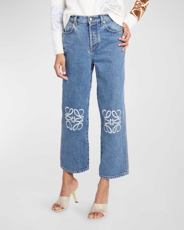 Anagram Embroidered Cropped Jeans