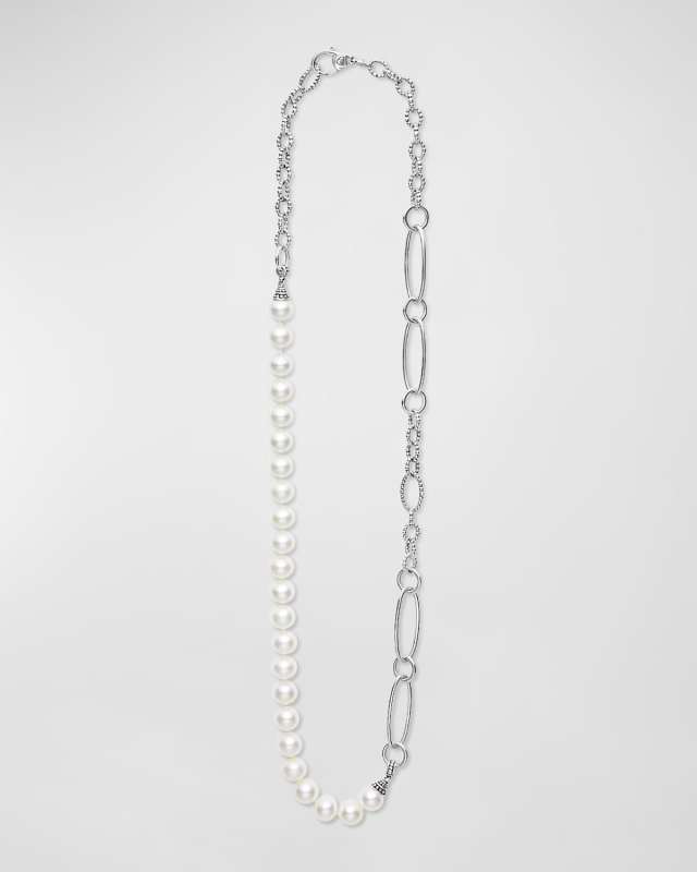Sterling Silver Luna Pearl Link Necklace 20"L