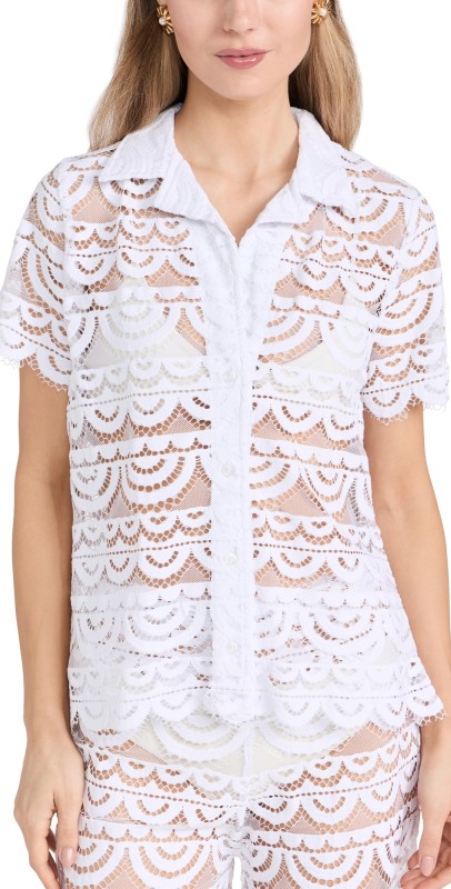 PQ Swim Lace Button Top Water Lily