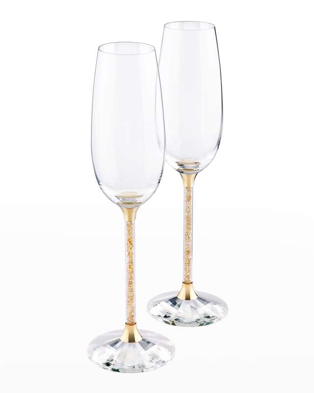 Crystalline Gold-Tone Toasting Flutes, Set of 2