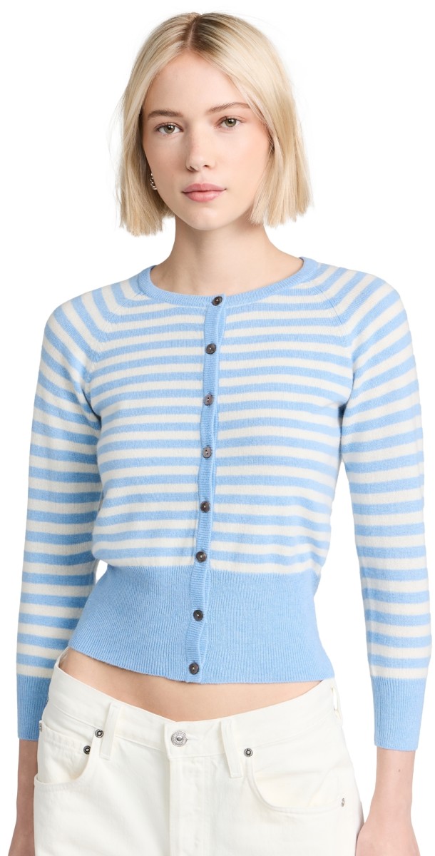 Jumper 1234 Stripe Shrunken Cashmere Cardigan Wedgewood Cream