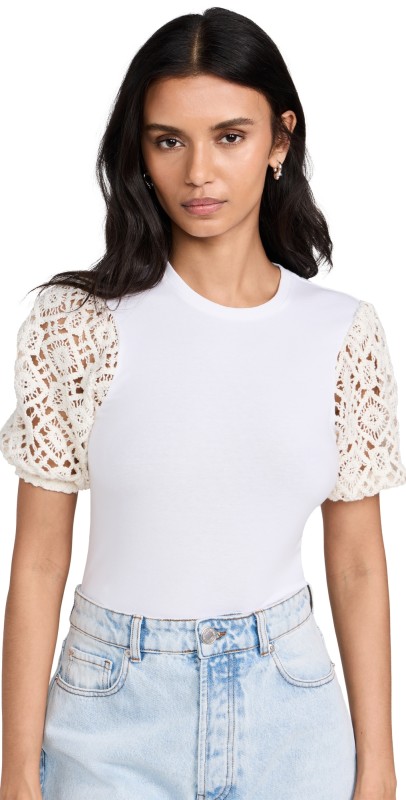 Cinq à Sept Crochet Lace Corianna Top White/Ivory