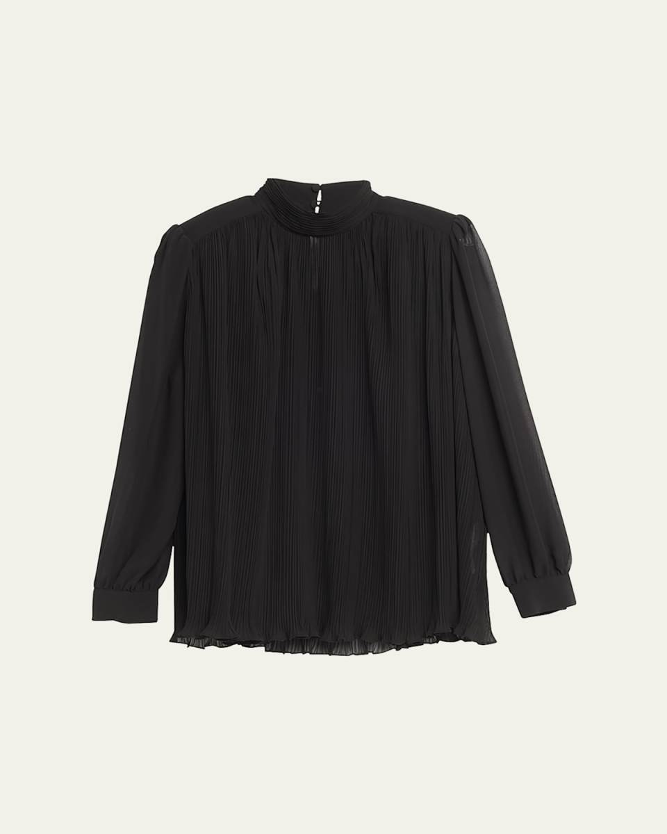 Pleated Strong-Shoulder Blouse